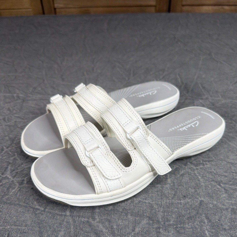 Clarks Sandals Womens 6 Arla Glade White Cloudsteppers Adjustable Slide 26171352